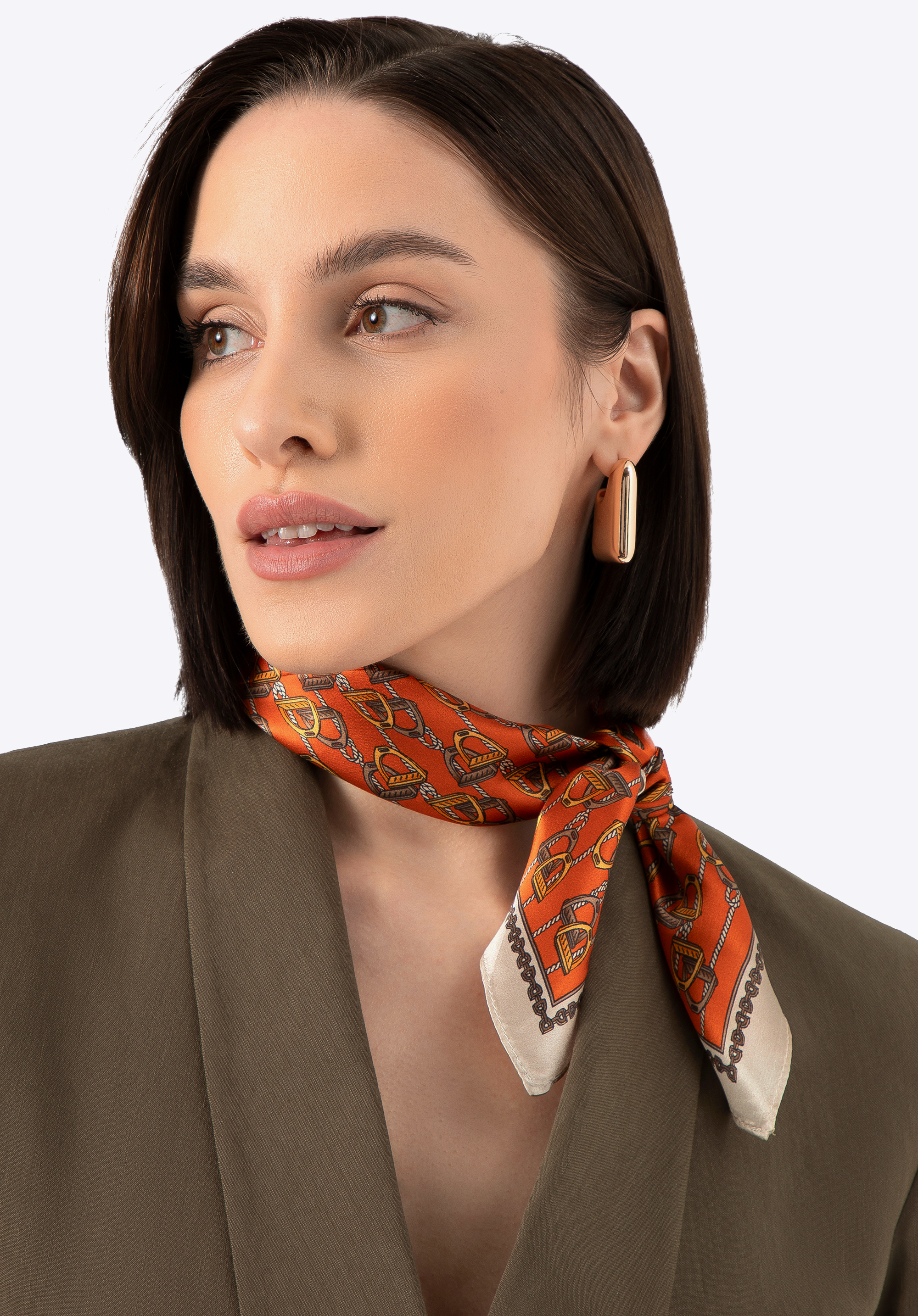 Gemusterter Seidenschal für Damen, orange, 100-7D-S20-X22, Bild 1