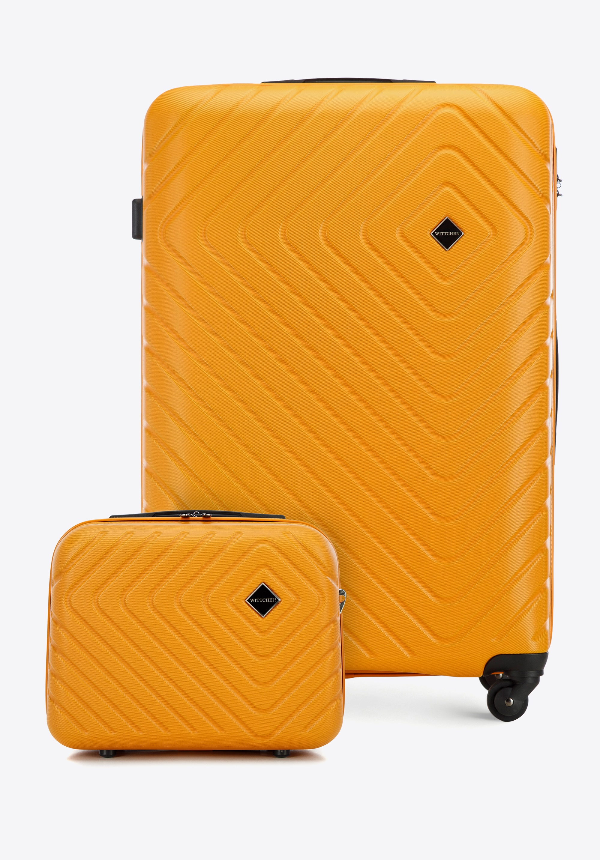 Großer ABS-Koffer und Kosmetikkoffer mit geometrischer Prägung, orange, 56-3A-753-55K, Bild 1