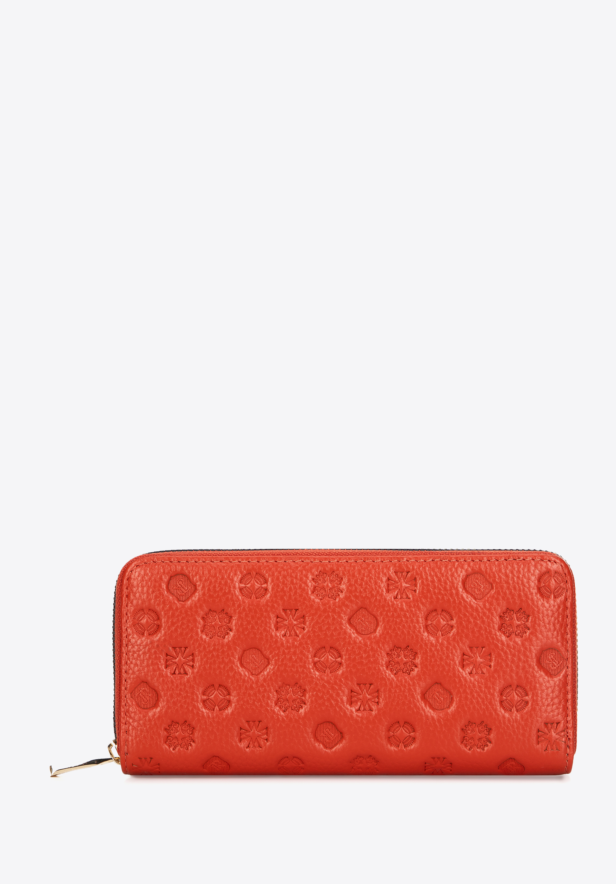 Großes Ledergeldbörse für Damen mit Prägung, orange, 99-1E-364-6, Bild 1