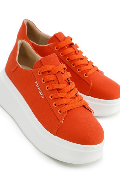 Klassische Sneakers für Damen mit dicker Sohle, orange, 96-D-962-6-37, Bild 7