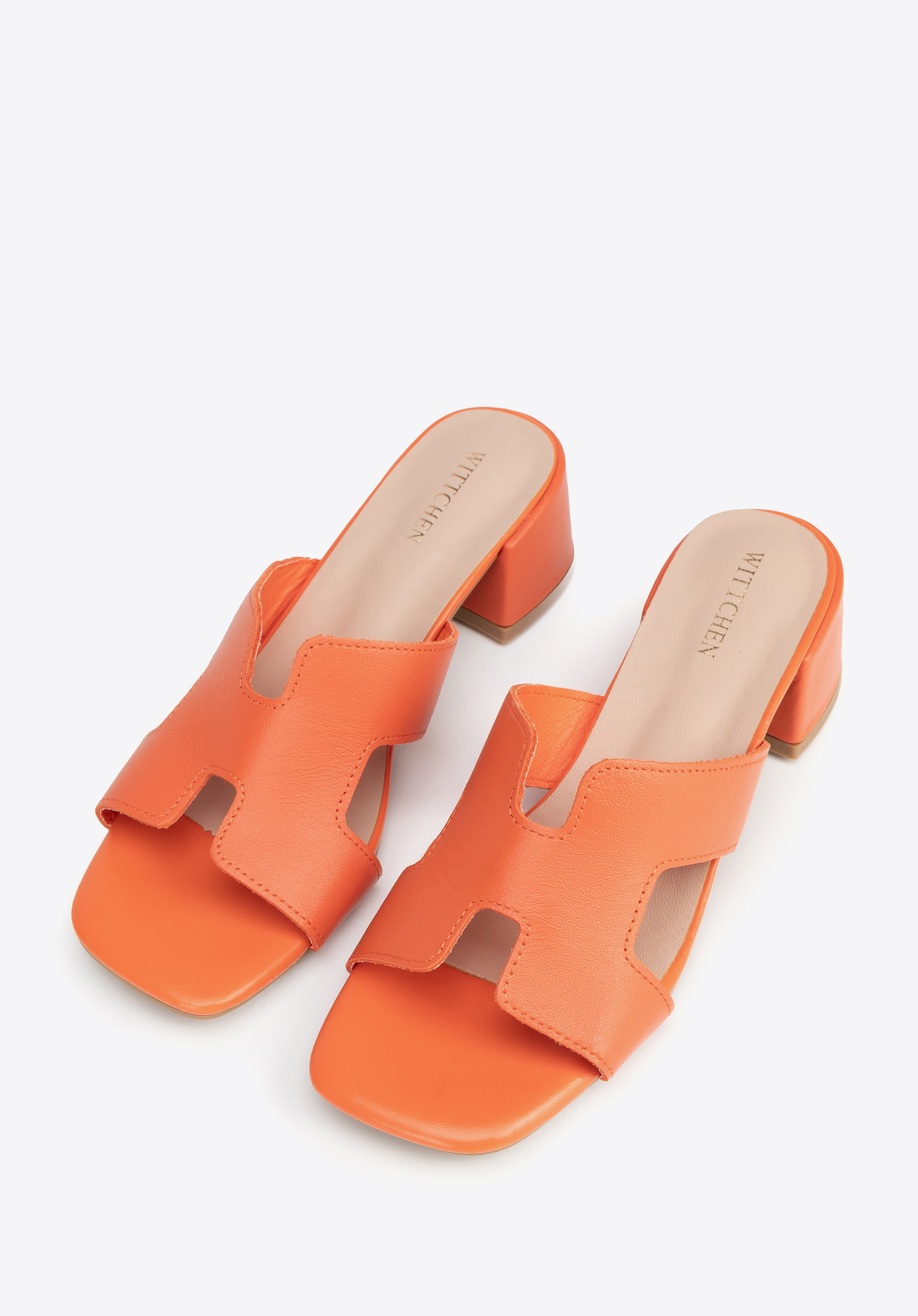 Leather heeled sandals with H-shaped cutout, orange, 100-D-850-6-38, Bild 1