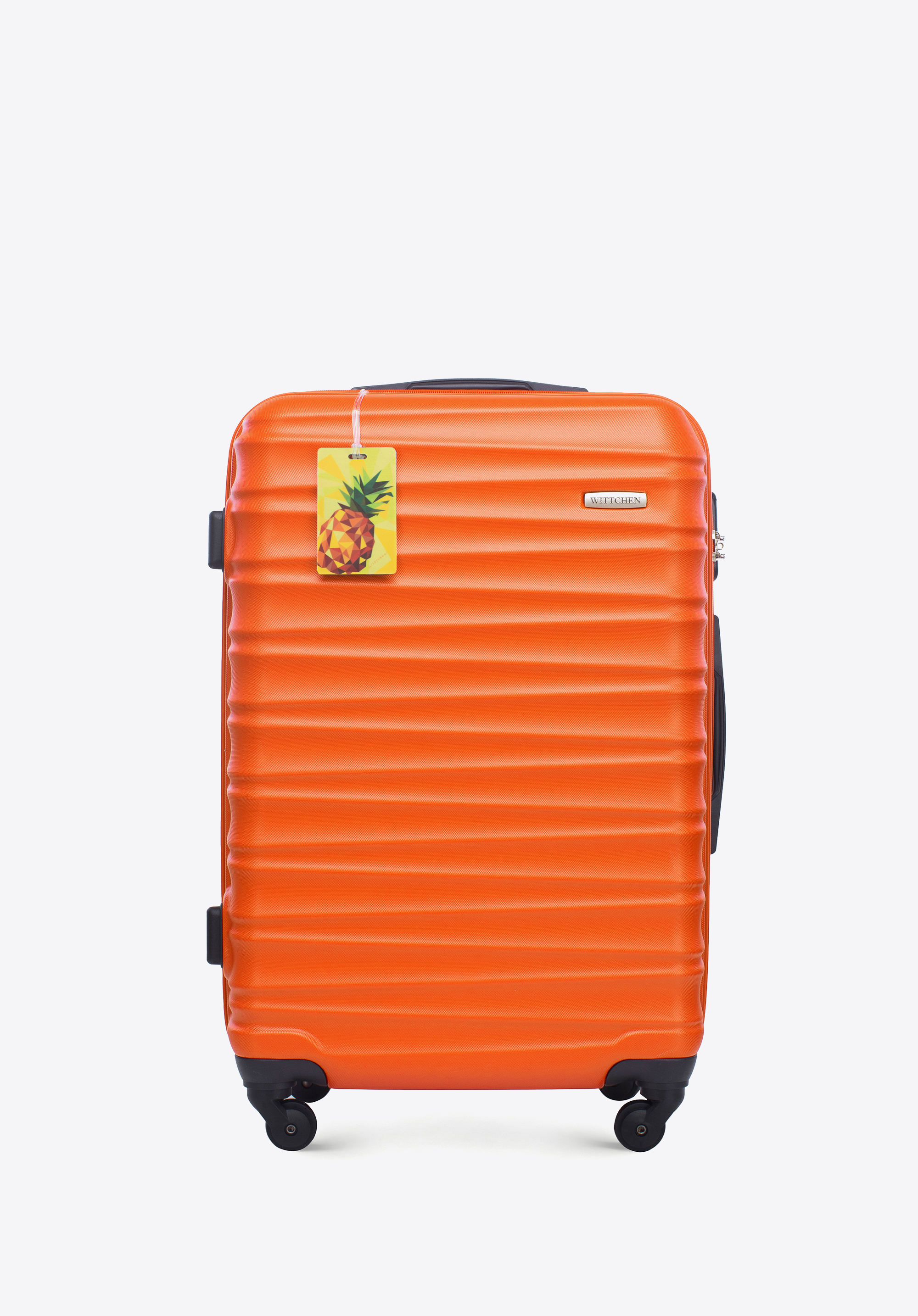 Mittelgroßer Koffer aus ABS-Material mit Gepäckanhänger, orange, 56-3A-312-55Z2, Bild 1