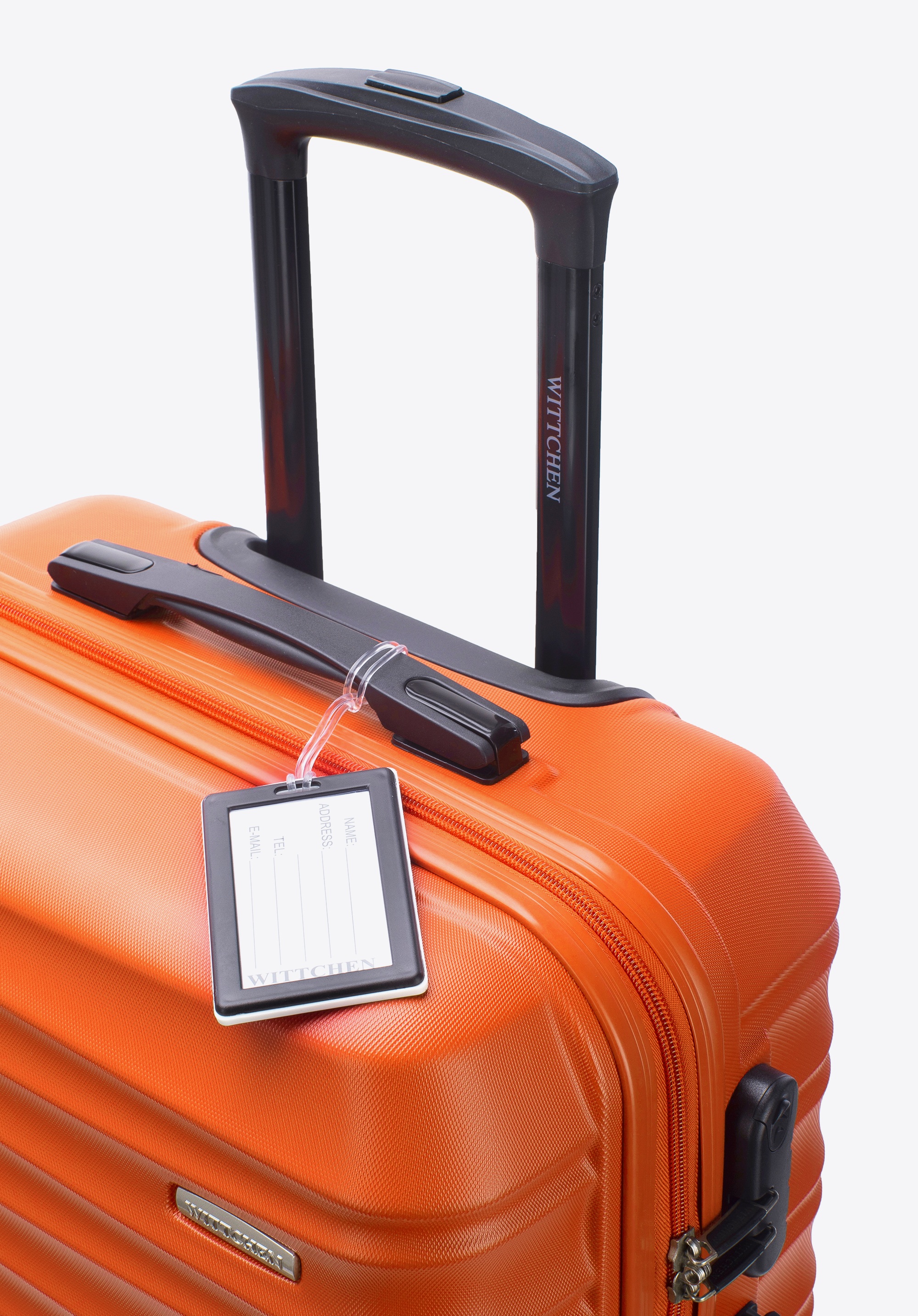Mittelgroßer Koffer aus ABS-Material mit Gepäckanhänger, orange, 56-3A-312-55Z2, Bild 1