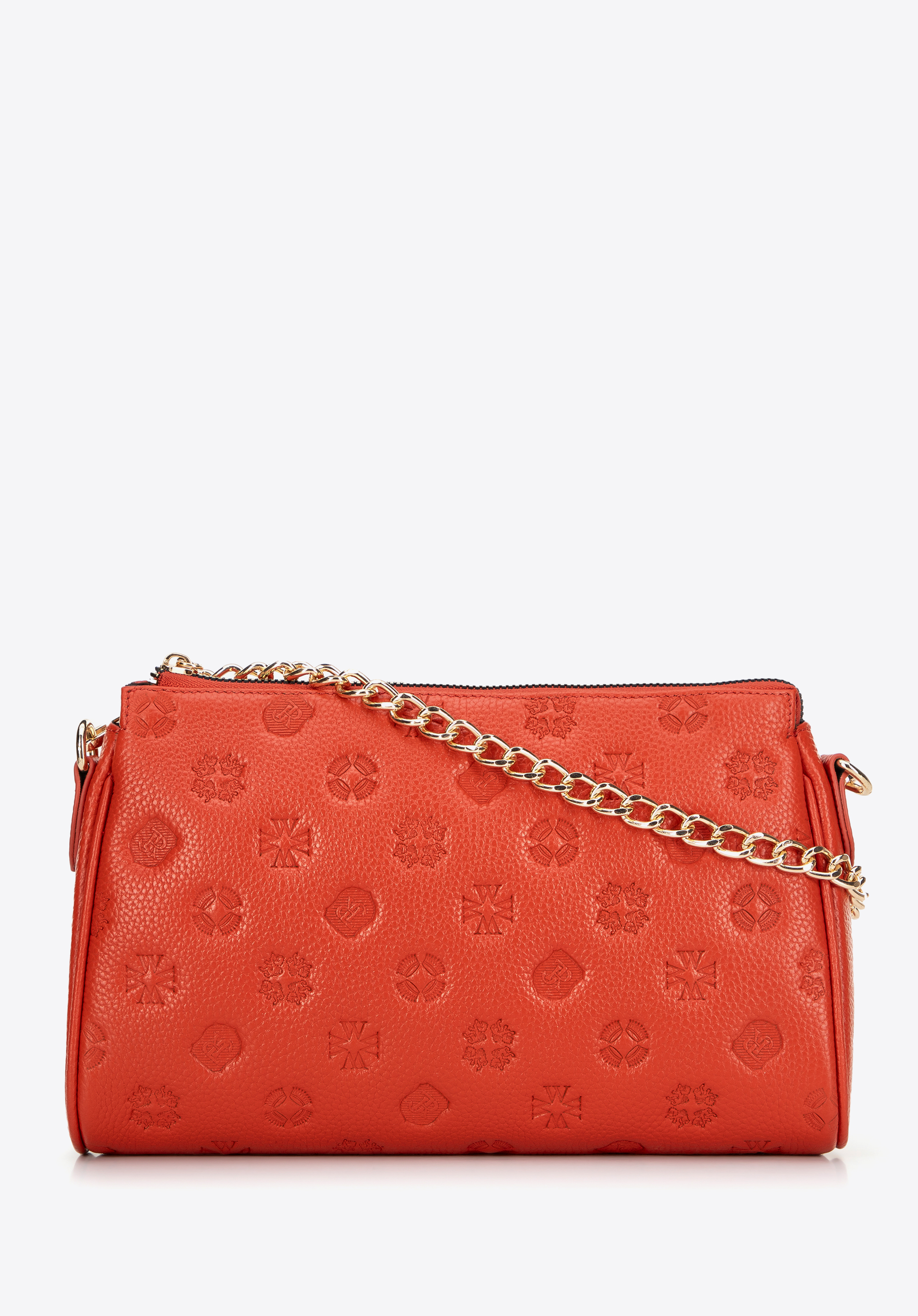 Crossbody kabelka z embosované kůže, oranžová, 99-4E-307-6, Obrázek 1