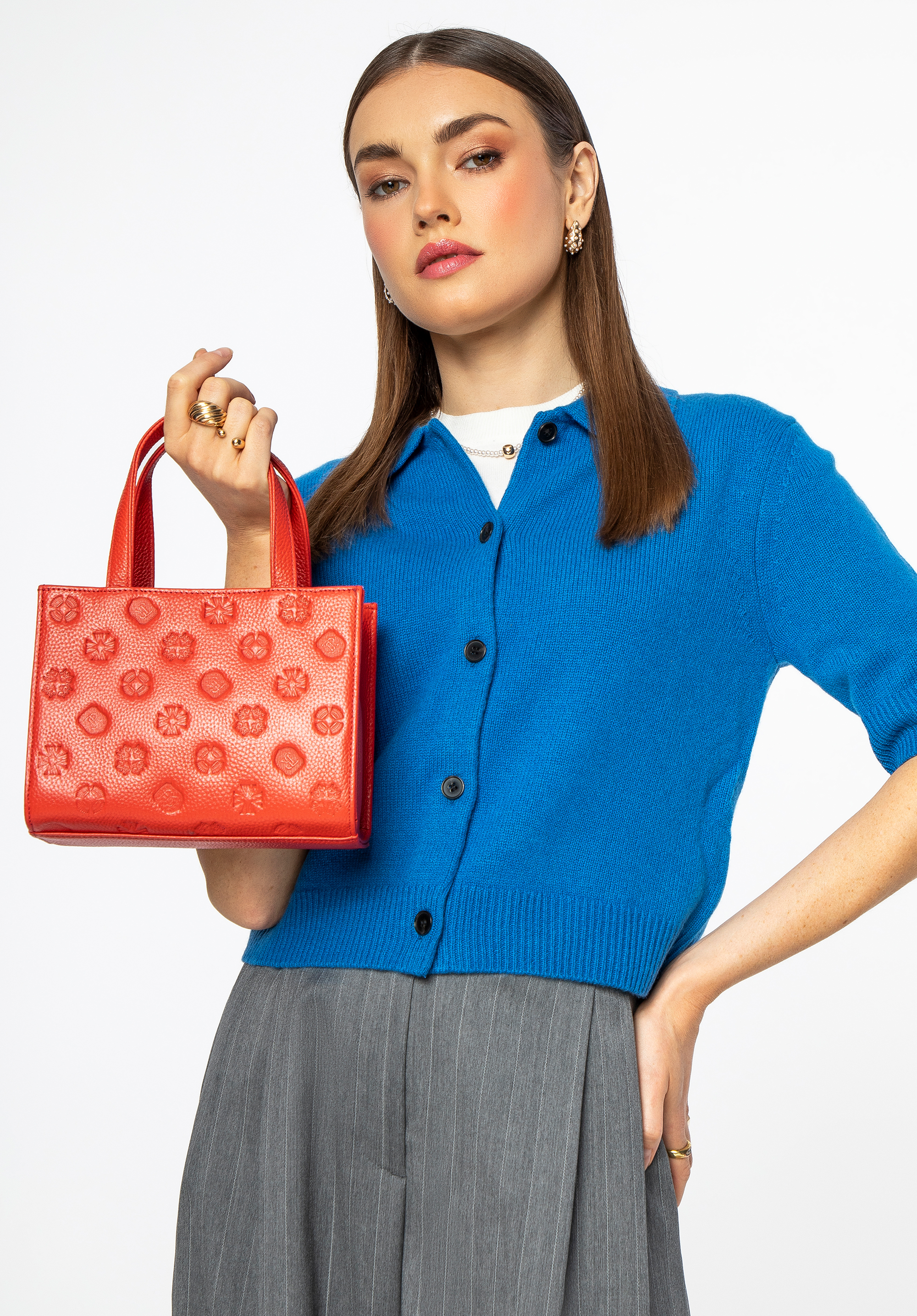 Crossbody kabelka z embosovanej kože, oranžová, 99-4E-303-6, Obrázok 1
