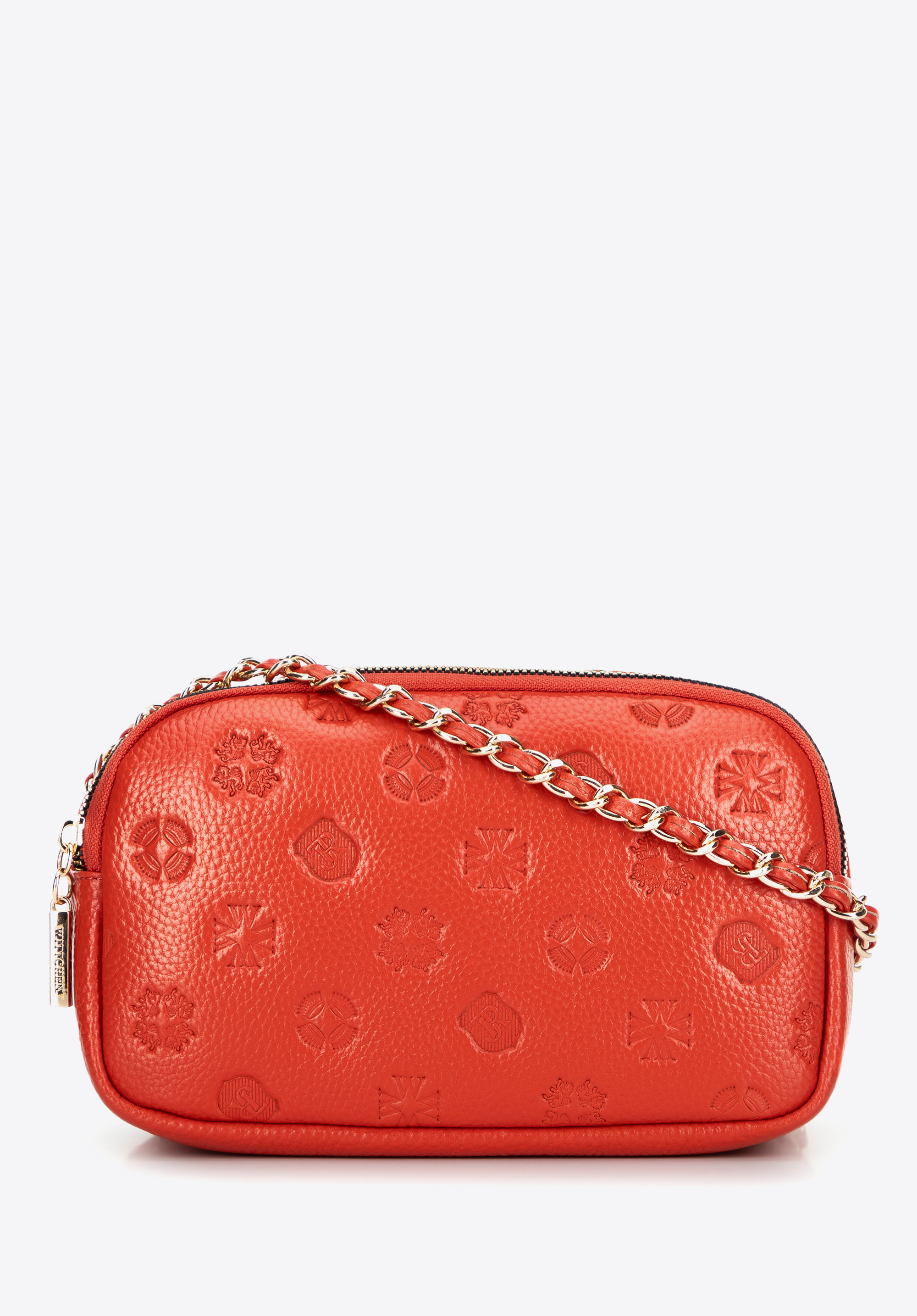 Dámská kožená crossbody kabelka s řetízkovým popruhem přes rameno, oranžová, 99-4E-305-6, Obrázek 1