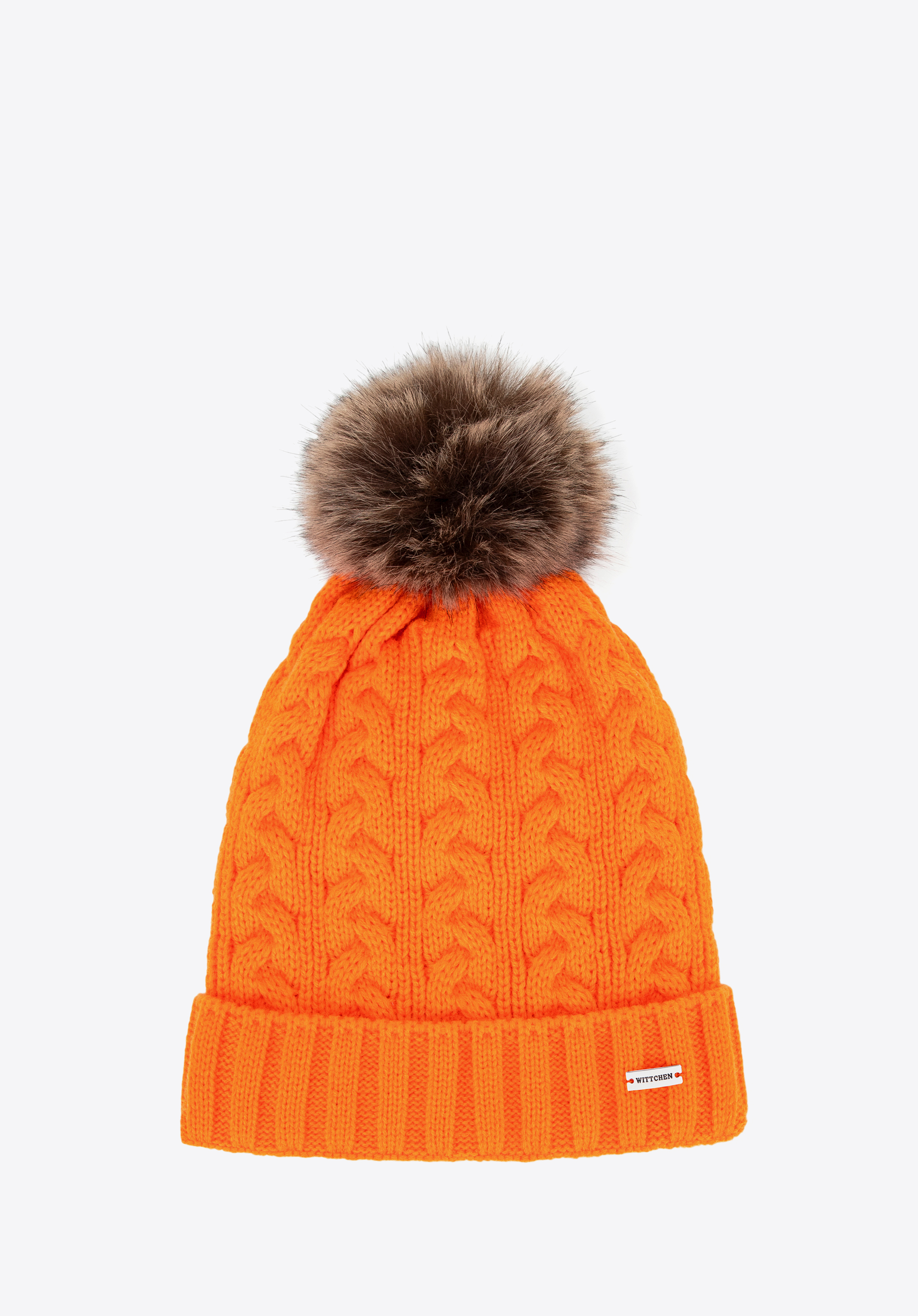 Dámská zimní čepice s copánkovým vzorem a bambulkou, oranžová, 101-HF-016-6, Obrázek 1