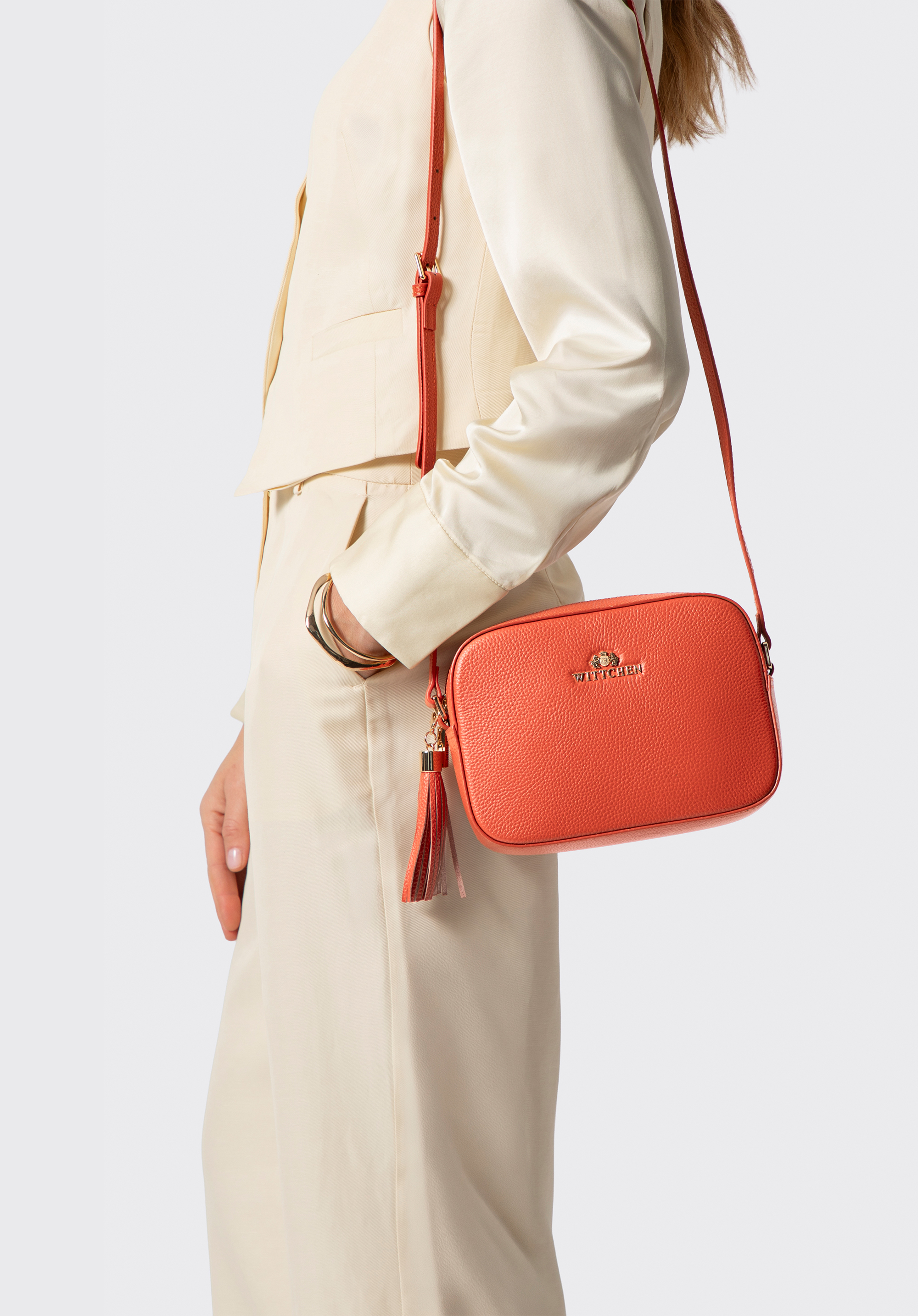 Kožená crossbody kabelka ve tvaru krabice, oranžová, 29-4E-014-6, Obrázek 1