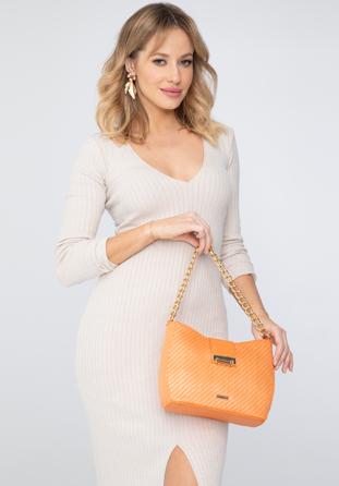 Pletená dámská kabelka s řetízkem, oranžová, 98-4Y-410-6, Obrázek 1