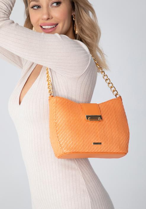 Pletená dámská kabelka s řetízkem, oranžová, 98-4Y-410-6, Obrázek 16