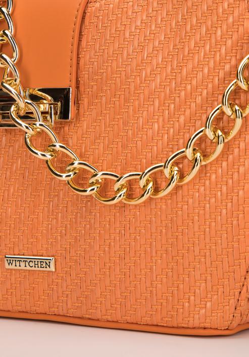 Pletená dámská kabelka s řetízkem, oranžová, 98-4Y-410-1, Obrázek 4