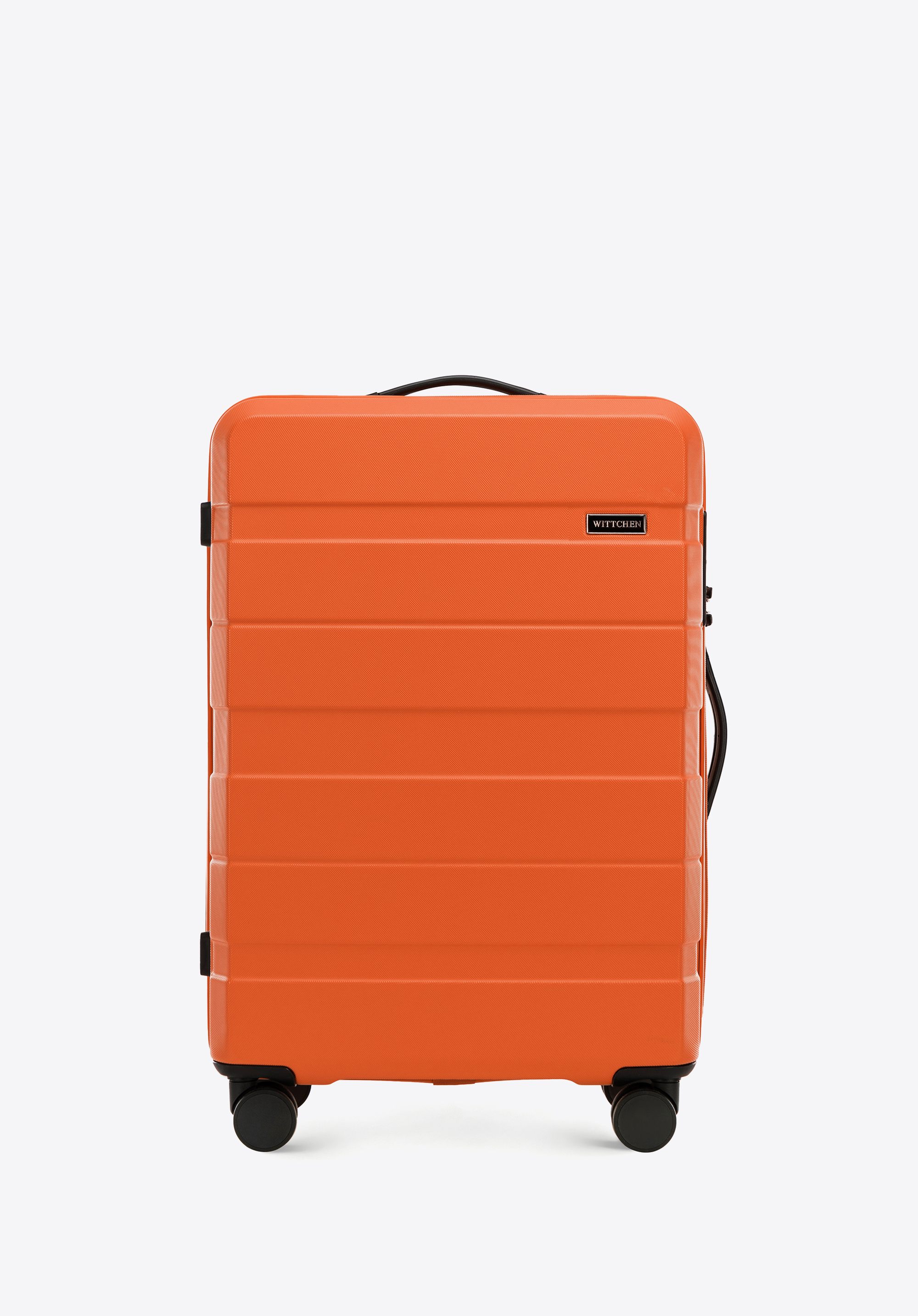 Střední kufr vyrobený z ABS s vodorovnými pruhy, oranžová, 56-3A-102-55, Obrázek 1