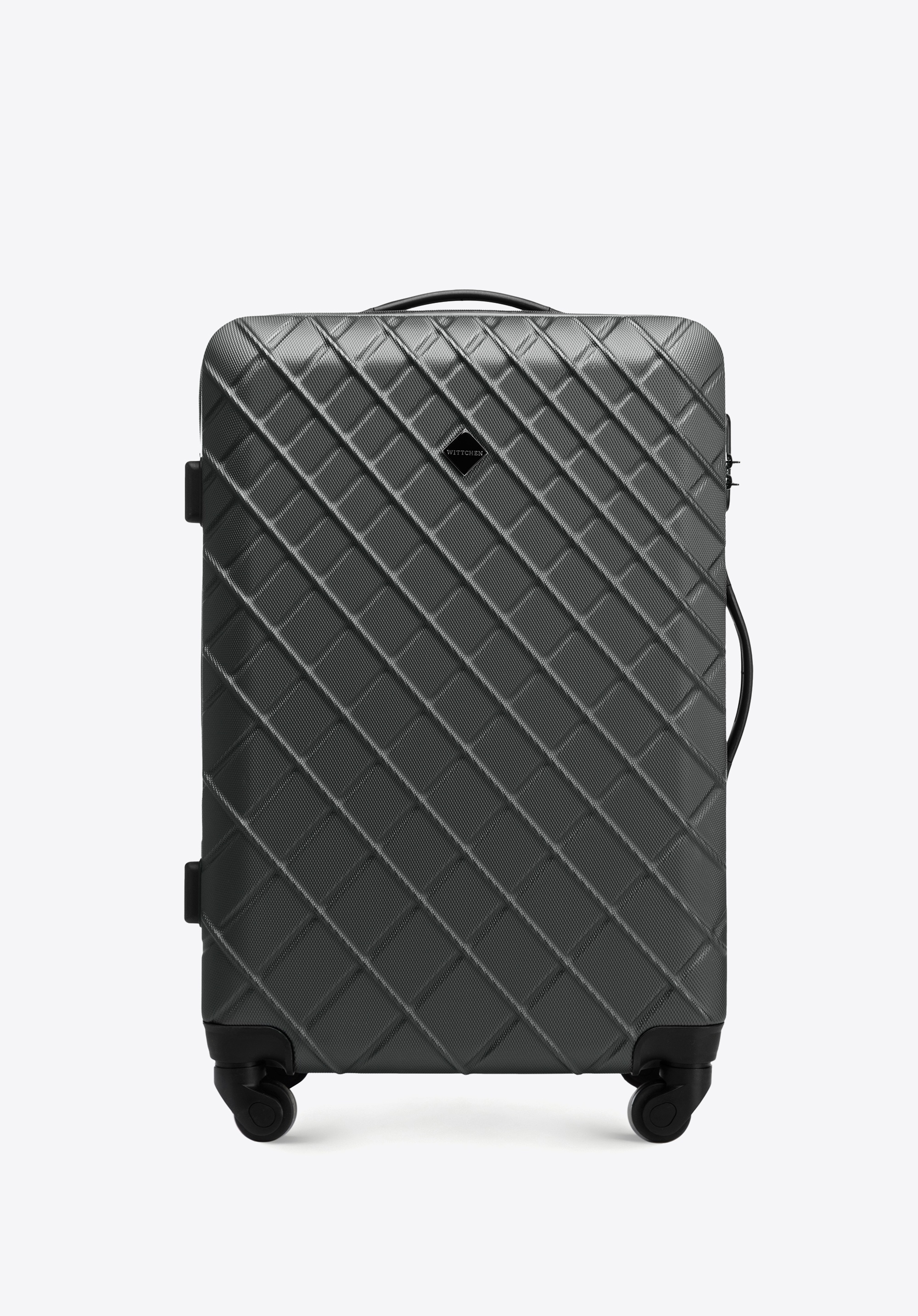Valiză medie din ABS cu model în diagonală, oțel - negru, 56-3A-552-11, Fotografie 1