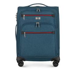 Kabinbőrönd színes cipzárral puha anyagból, pávakék, 56-3S-501-91, Fénykép 1