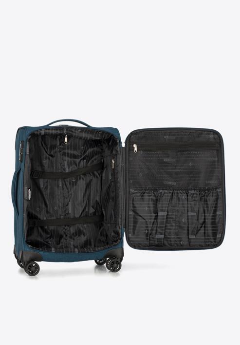 Kabinbőrönd színes cipzárral puha anyagból, pávakék, 56-3S-501-31, Fénykép 5