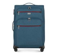 Közepes bőrönd színes cipzárral, pávakék, 56-3S-502-91, Fénykép 1