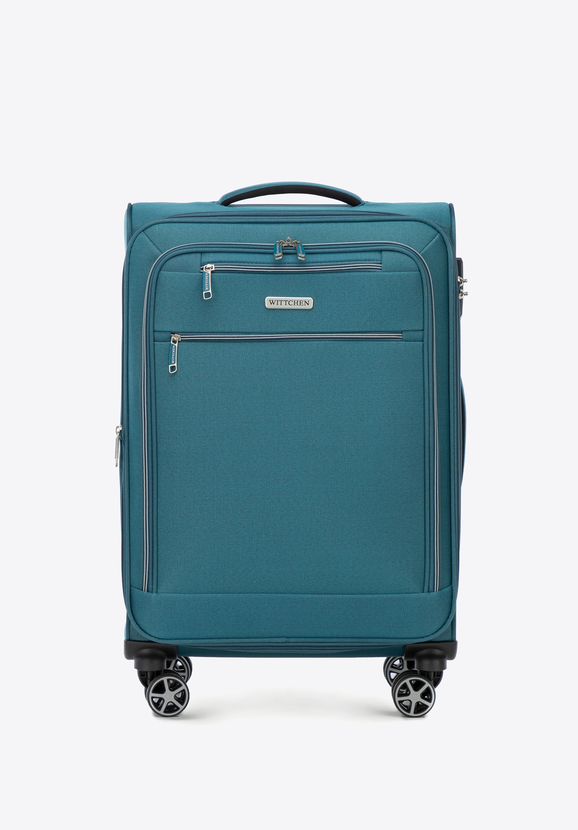 Puha oldalú közepes bőrönd poliészterből, pávakék, 56-3S-172-95, Fénykép 1