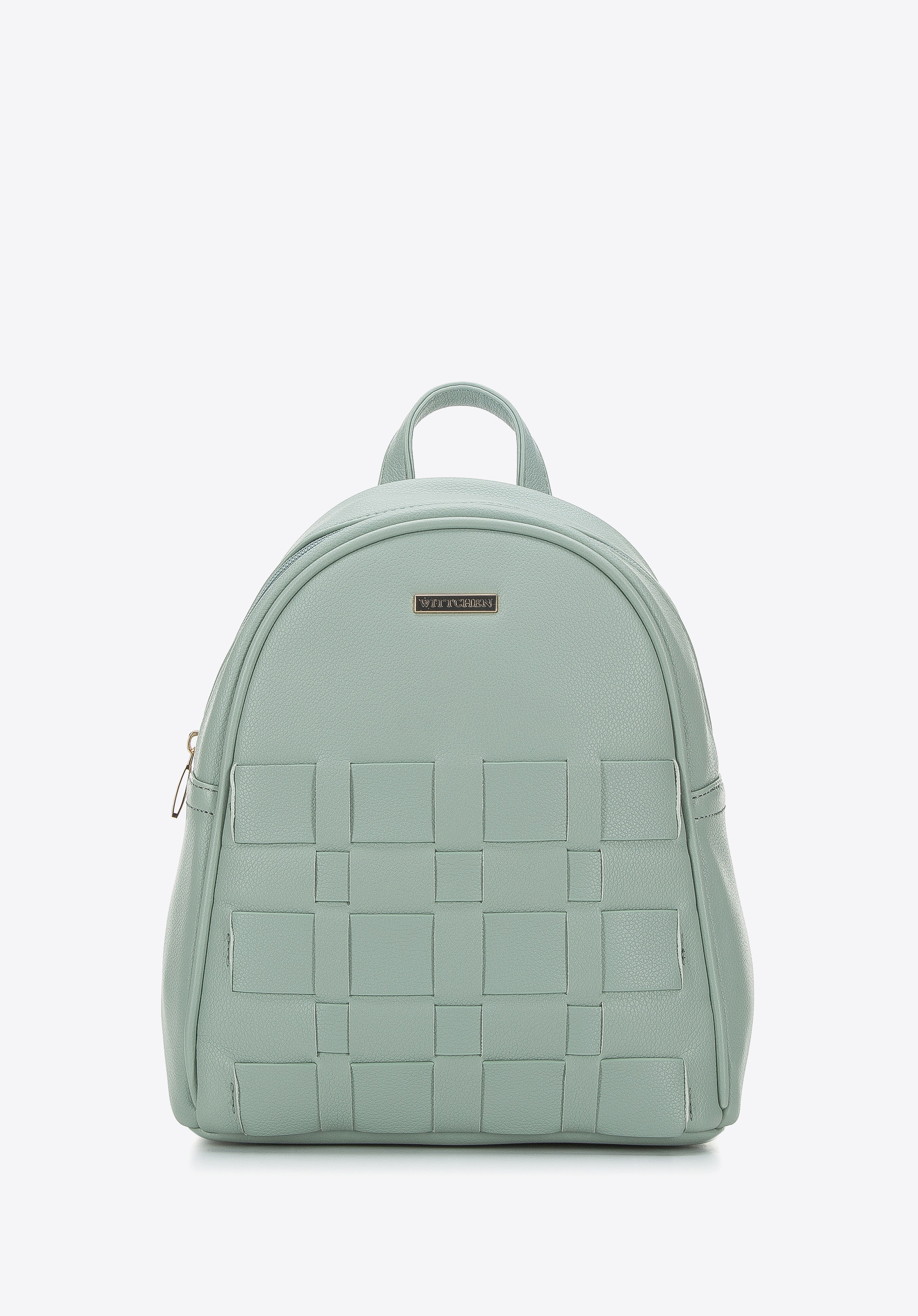 Damenrucksack aus Ökoleder mit Geflechtmuster, Pfefferminz, 94-4Y-408-Z, Bild 1
