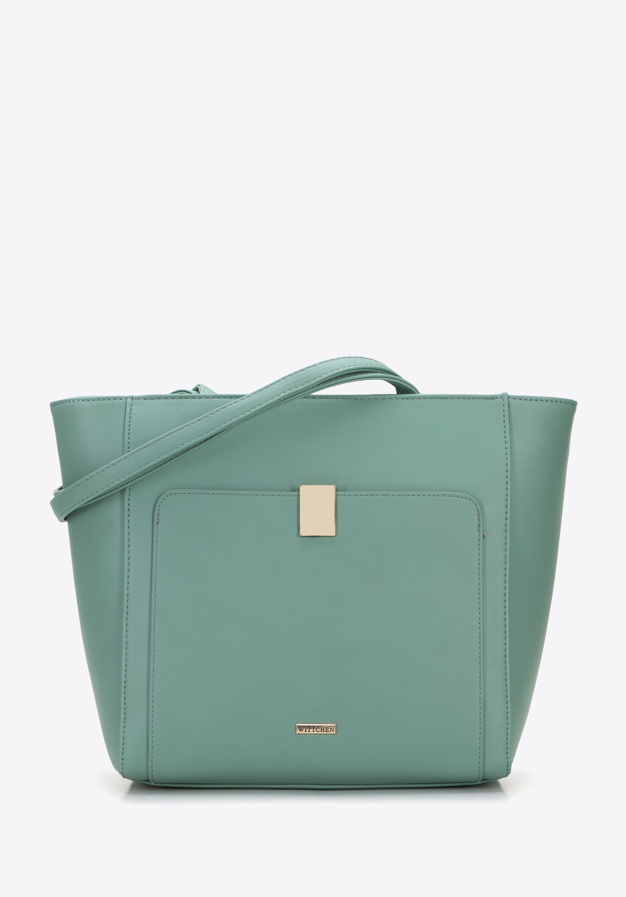 Shopper-Tasche aus Ökoleder mit rechteckiger Schnalle, Pfefferminz, 96-4Y-621-Z, Bild 1