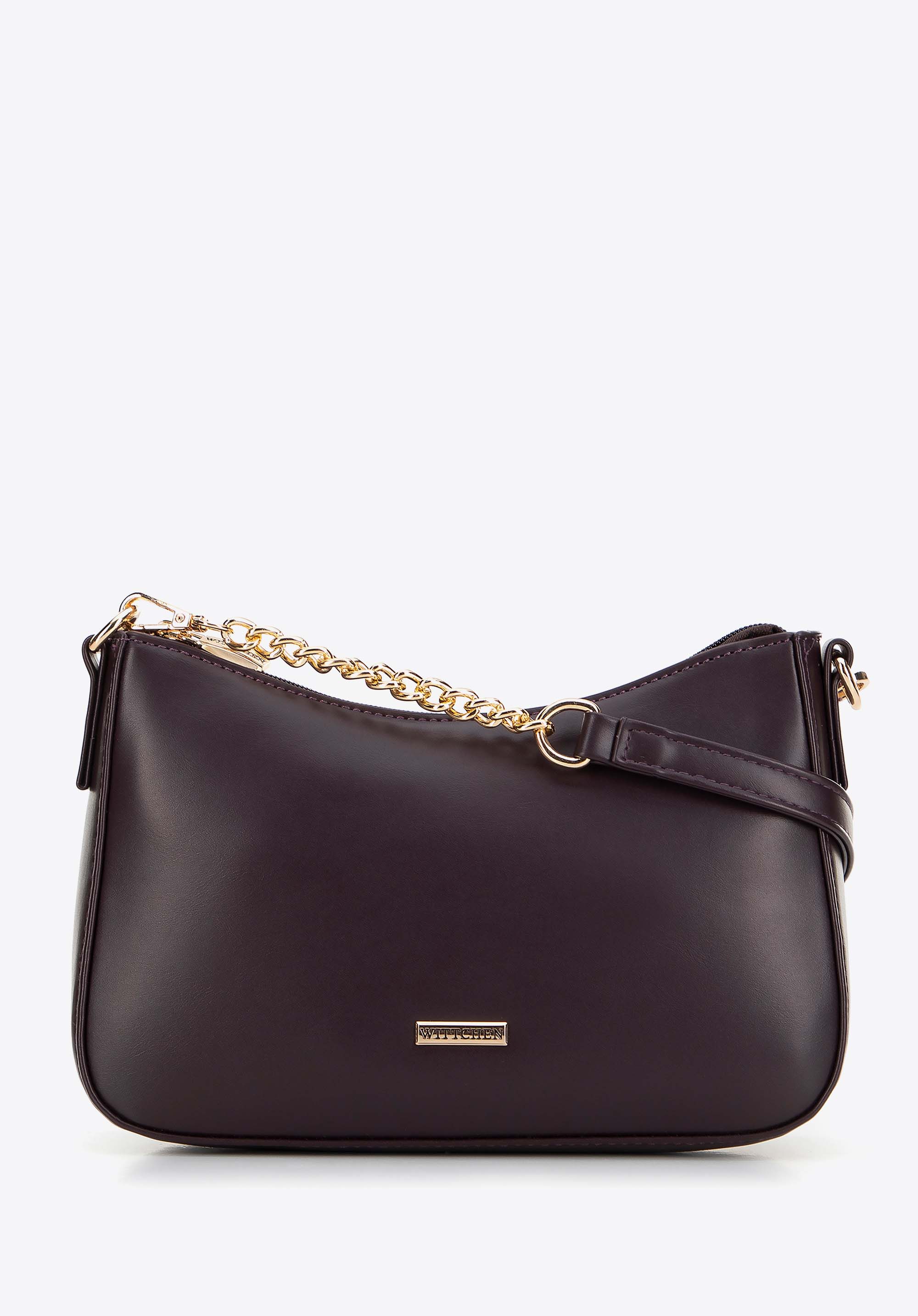 Baguette-Tasche für Damen aus Öko-Leder mit Kette, pflaumenlila, 99-4Y-613-4, Bild 1