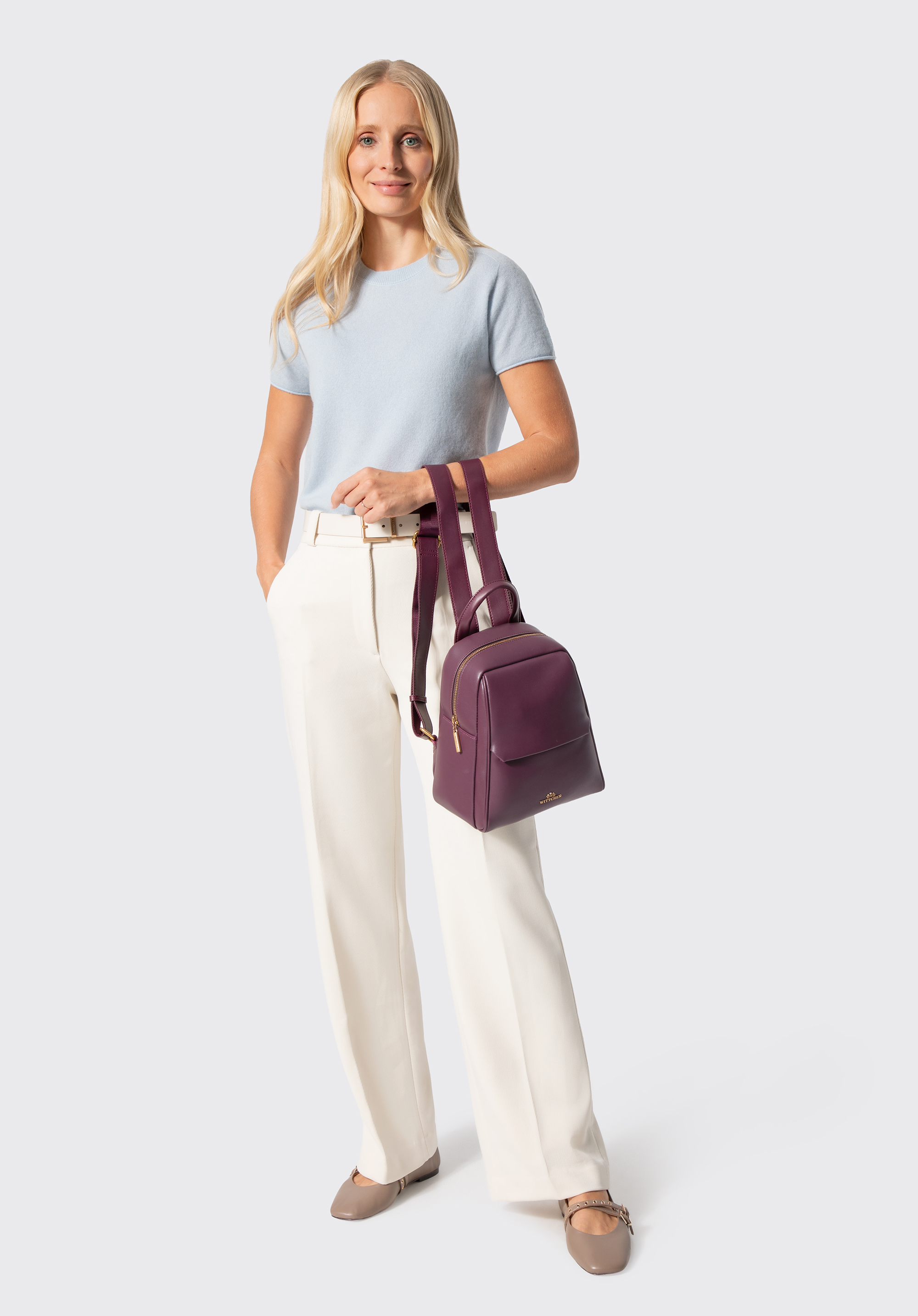 Damen-Lederrucksack mit Vordertasche, pflaumenlila, 103-4E-210-V, Bild 1