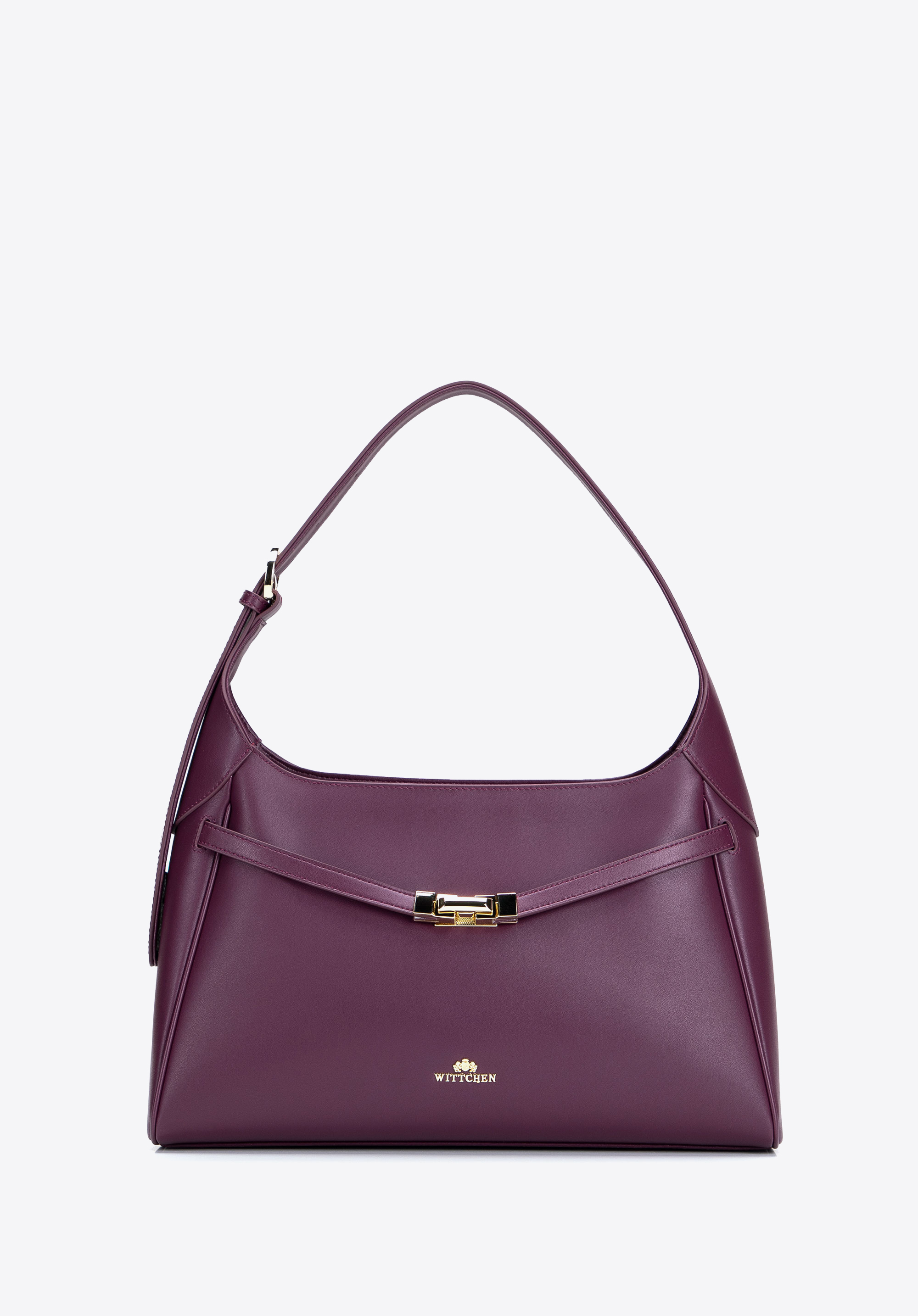 Damen-Schultertasche aus Leder mit dekorativem Riemen, pflaumenlila, 103-4E-201-V, Bild 1