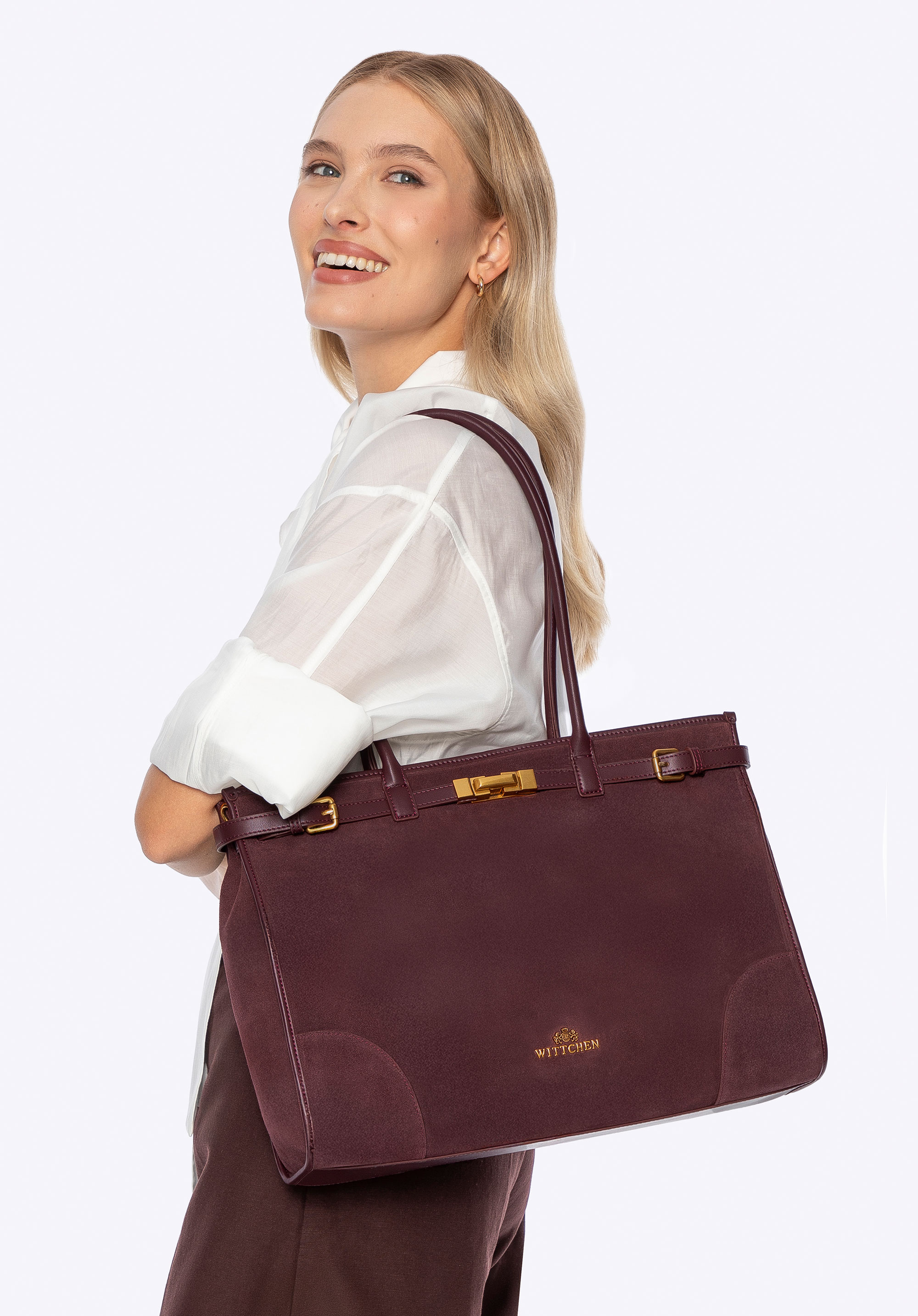 Damen-Shopper aus Wildleder, pflaumenlila, 101-4E-203-3, Bild 1