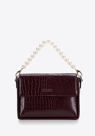 Kleine Damen-Handtasche mit Perlenhenkel, pflaumenlila, 97-4Y-764-G, Bild 1
