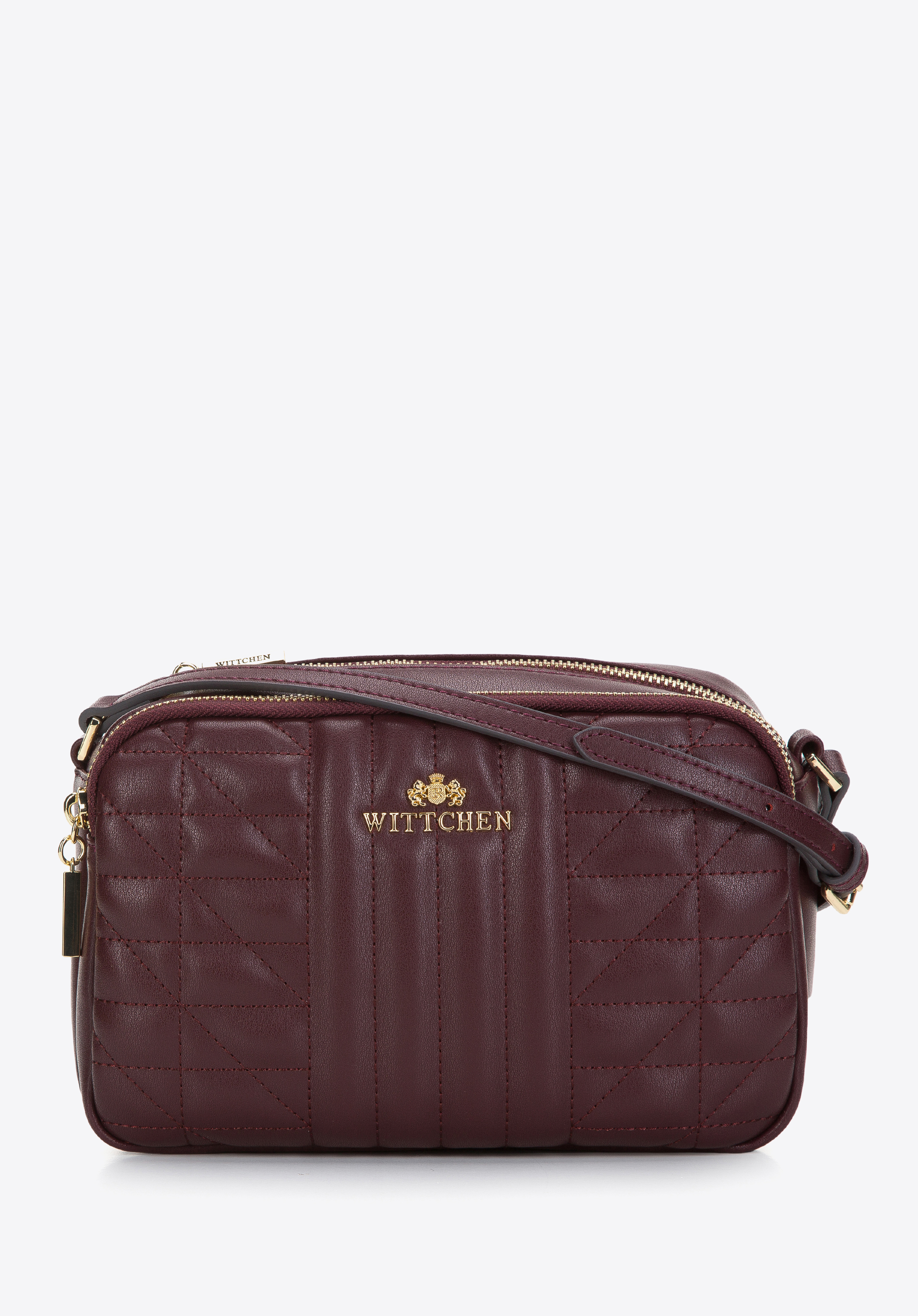 Umhängetasche für Damen aus gestepptem Leder mit zwei Fächern, pflaumenlila, 97-4E-630-3, Bild 1