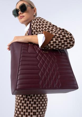 Gesteppte Shopper-Tasche mit geometrischem Muster, pflaumenlila, 97-4Y-626-3, Bild 1