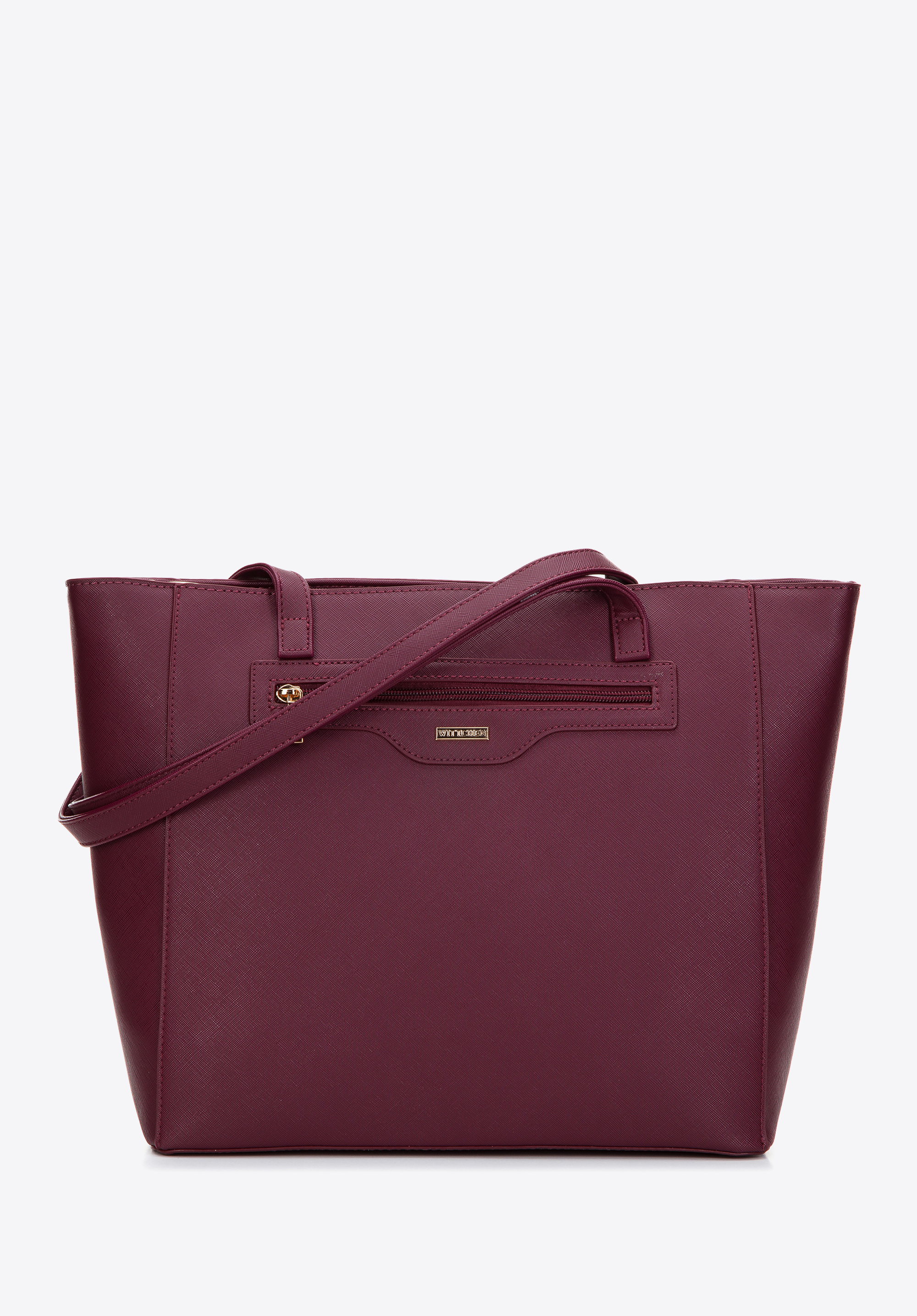 Shopper-Tasche aus Saffiano-Öko-Leder mit Vordertasche, pflaumenlila, 97-4Y-518-F, Bild 1