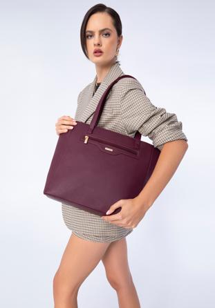Shopper-Tasche aus Saffiano-Öko-Leder mit Vordertasche, pflaumenlila, 97-4Y-518-F, Bild 1