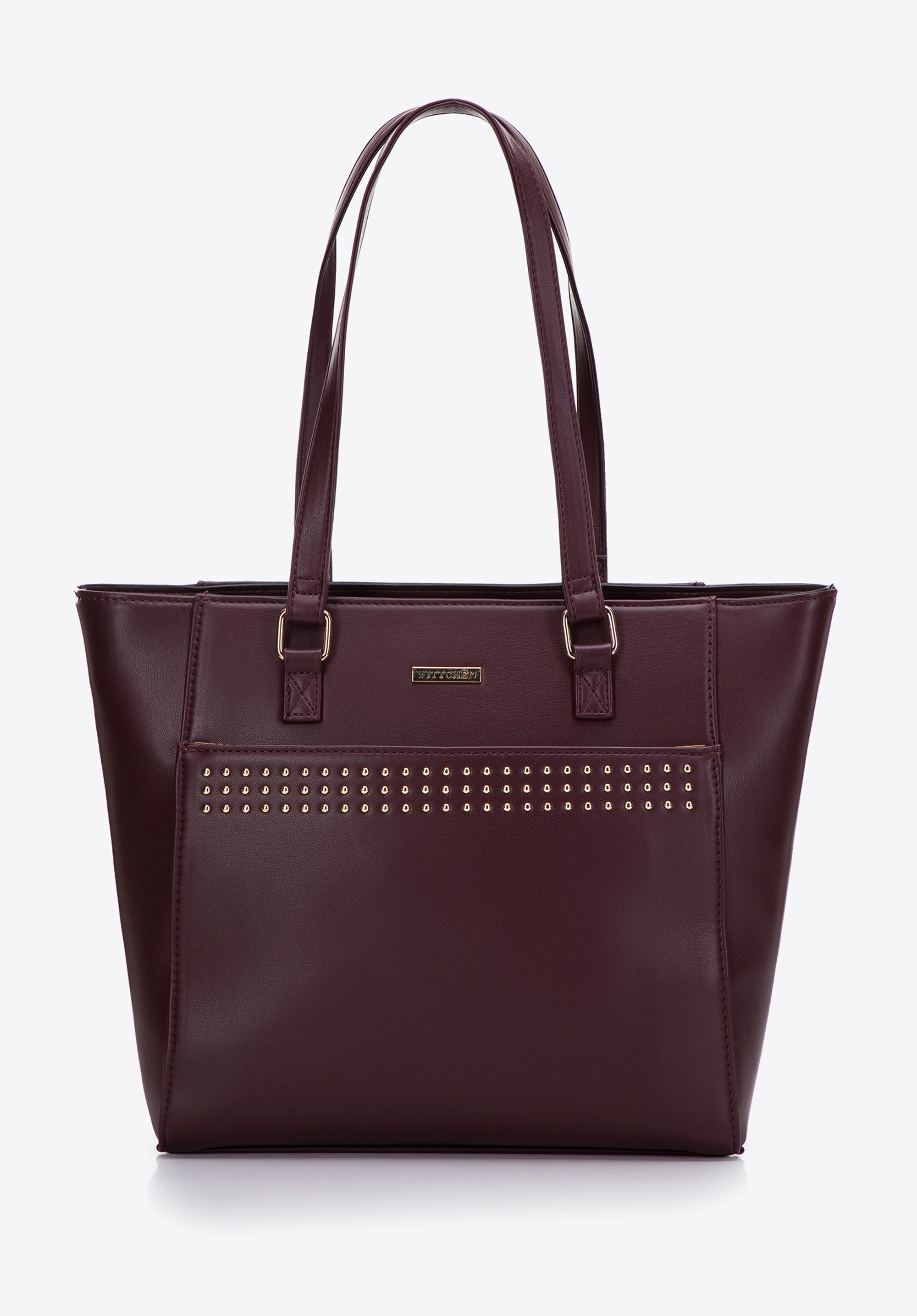 Damenhandtasche aus Ökoledemit Nietendetails, pflaumenlila, 97-4Y-766-3, Bild 1