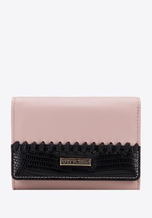 Női ökobőr pénztárca díszes betéttel és  bőrszíjjal, pink-fekete, 95-1Y-525-P, Fénykép 1