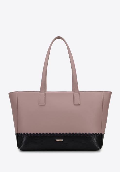 Shopper táska dekoratív szalaggal és bőszíjjal, pink-fekete, 95-4Y-524-P, Fénykép 2
