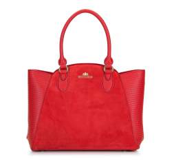 Bőr táska velúr panellel, piros, 92-4E-618-3, Fénykép 1