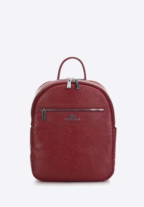 Gyíkbőr textúrájú bőr hátizsák, piros, 97-4E-007-7, Fénykép 1