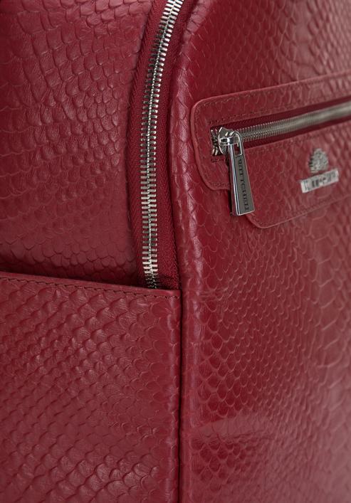 Gyíkbőr textúrájú bőr hátizsák, piros, 97-4E-007-7, Fénykép 4