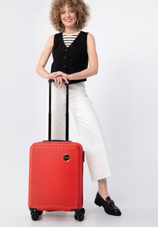 Kabinbőrönd ABS-ből átlós vonalakkal, piros, 56-3A-741-30, Fénykép 1