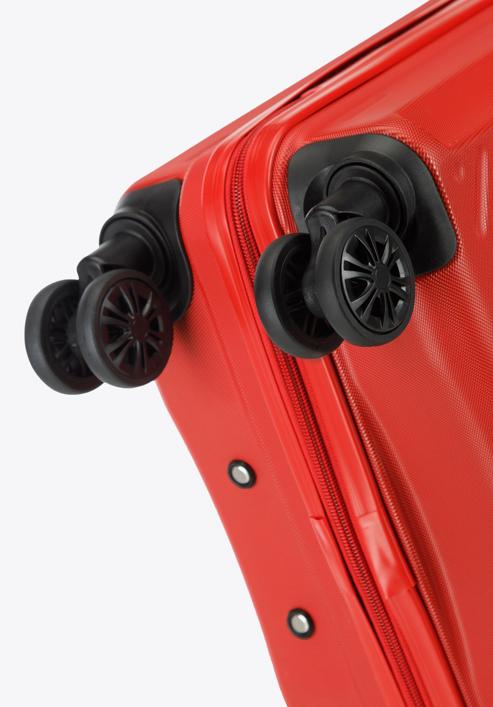 Közepes méretű bőrönd ABS-ből átlós vonalakkal, piros, 56-3A-742-85, Fénykép 6