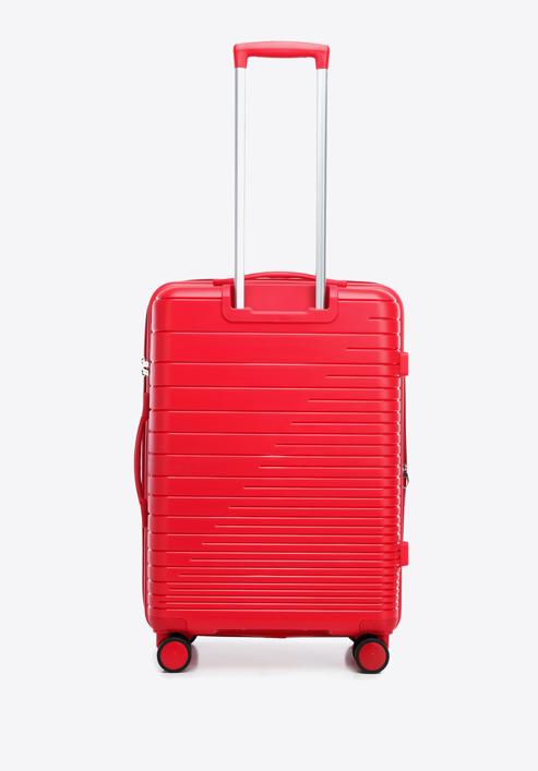 Közepes bőrönd polipropilénből fényes csíkokkal, piros, 56-3T-162-95, Fénykép 3