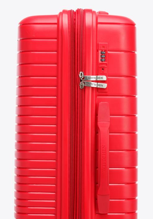 Polipropilén bőröndszett fényes csíkokkal, piros, 56-3T-16S-95, Fénykép 8