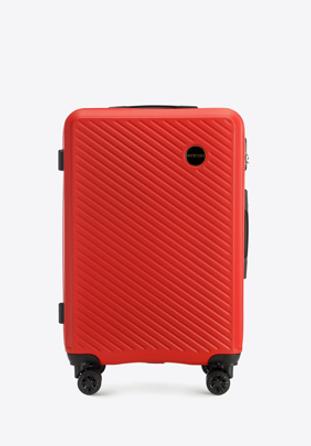 Közepes méretű bőrönd ABS-ből átlós vonalakkal, piros, 56-3A-742-30, Fénykép 1