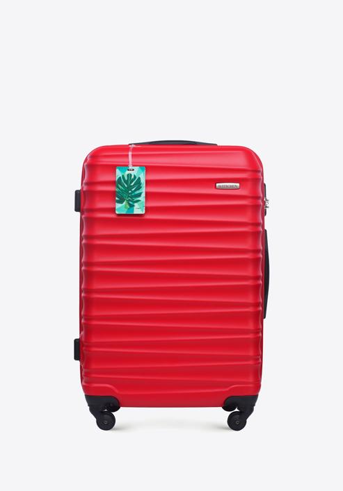 Közepes méretű bőrönd, poggyászcímkével, piros, 56-3A-312-34Z, Fénykép 1