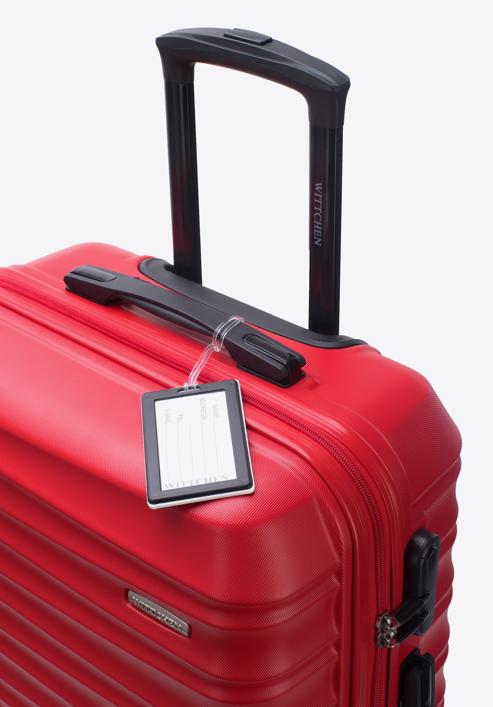 Közepes méretű bőrönd, poggyászcímkével, piros, 56-3A-312-34Z, Fénykép 2