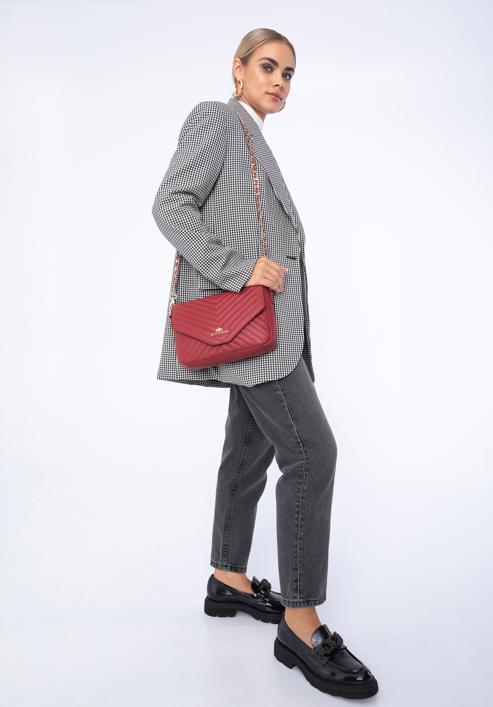 Lapos női steppelt bőr táska, piros, 97-4E-029-9, Fénykép 15