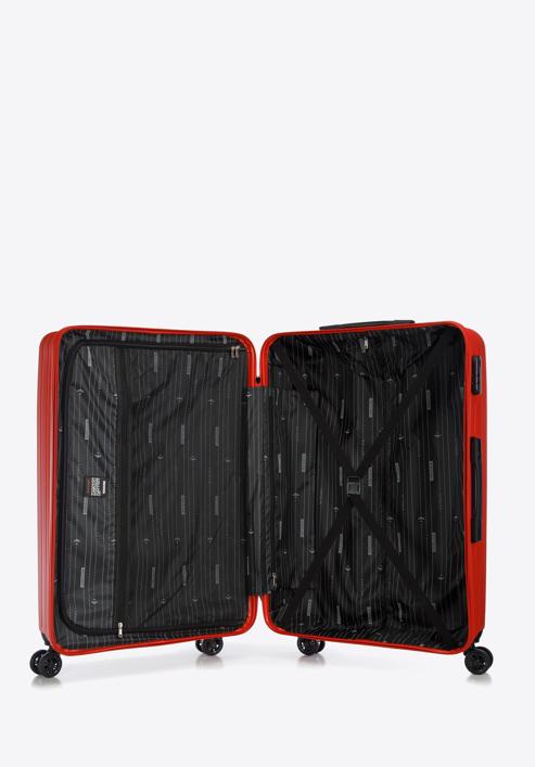 Nagy bőrönd ABS-ből átlós vonalakkal, piros, 56-3A-743-85, Fénykép 5