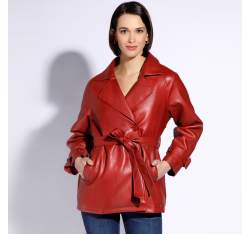Női ökobőr bőrdzseki övvel, piros, 96-9P-104-3-2XL, Fénykép 1