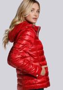 Női steppelt kabát csíkos szalaggal, piros, 93-9N-101-0-XS, Fénykép 3