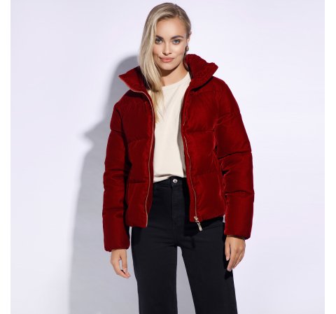 Női steppelt kabát ökovelúrból, piros, 95-9D-404-N-S, Fénykép 1